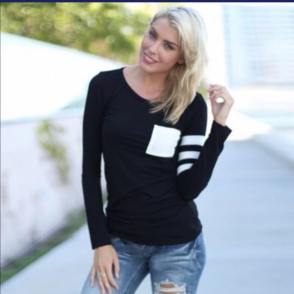 Striped Sleeve Tee with Pocket